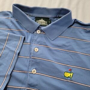 Masters Clubhouse Collection Polo Shirt Men's Large‎ Blue Striped Augusta Golf